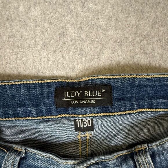 Judy Blue Womens 11/30 Skinny Fit Denim Jeans Blue Distressed Raw Hem Stretch - Picture 2 of 11